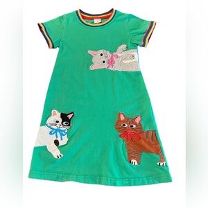 Funnymore Girls' Green Cat Appliqué Casual Dress Size 5Y